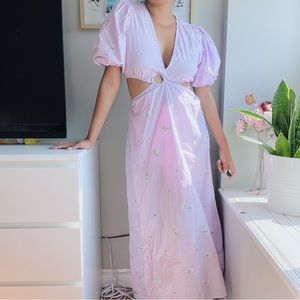 ZARA lavender lantern sleeve floral embriodery purple maxi dress.